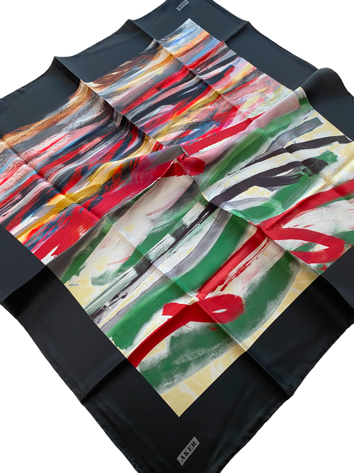 Aker Black Red Mixed Pattern Twill Silk Scarf 8808713-911