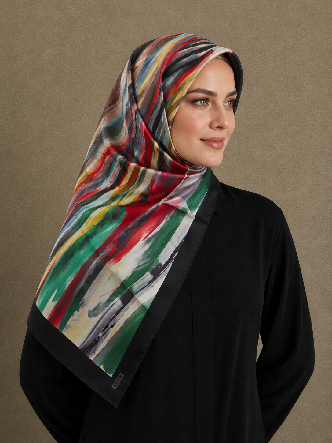 Aker Black Red Mixed Pattern Twill Silk Scarf 8808713-911