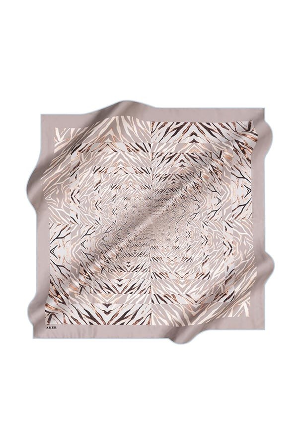 Aker Sura İpek Eşarp Gri Geometrik Desen