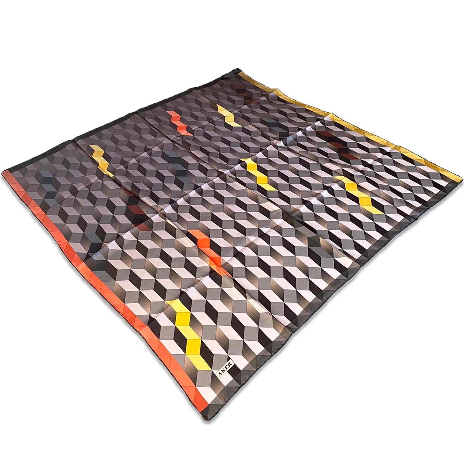 Aker Orange Geometric Pattern Twill Silk Scarf 8076713-914