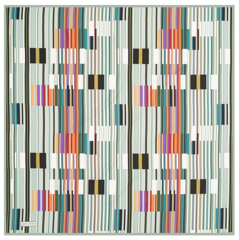 Aker Yeşil-Krem Geometrik Desenli Sport Tivil Eşarp 3410797-951