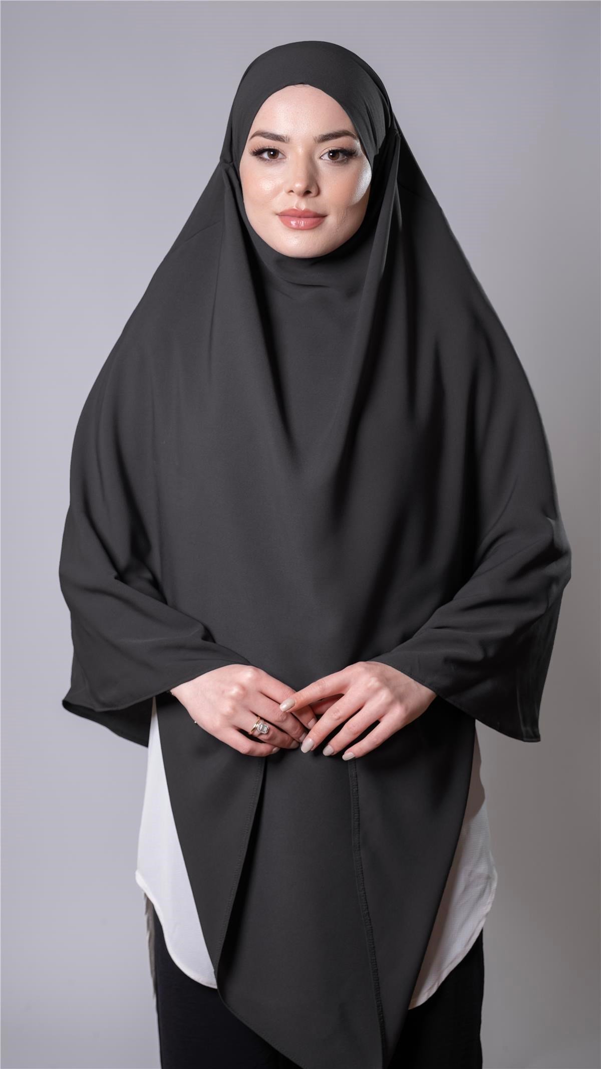 Antrasit Pratik Hazır Geçmeli Tesettür Eşarp Medine İpeği Bağcıklı Sufle Hijab 2301_25