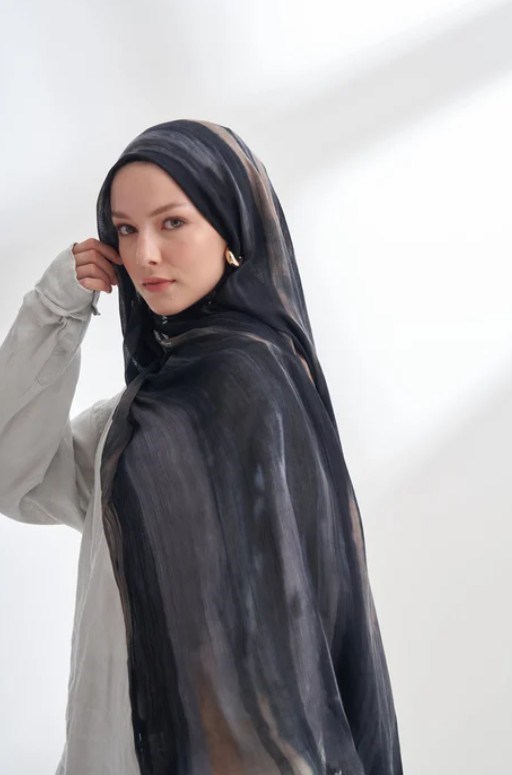 Armanda Organic Touch Viskoz Degrade Şal 3604 1255 Siyah Kül  Blend Desen