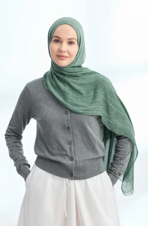 Armanda Organic Touch Viskoz Şal 3601 1277 Sisli Adaçayı Düz Desen