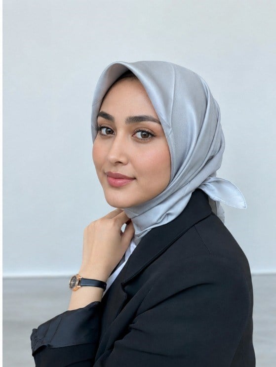 Armine Açık Gri Düz Renk Tivil İpek Eşarp 10D02 - 152