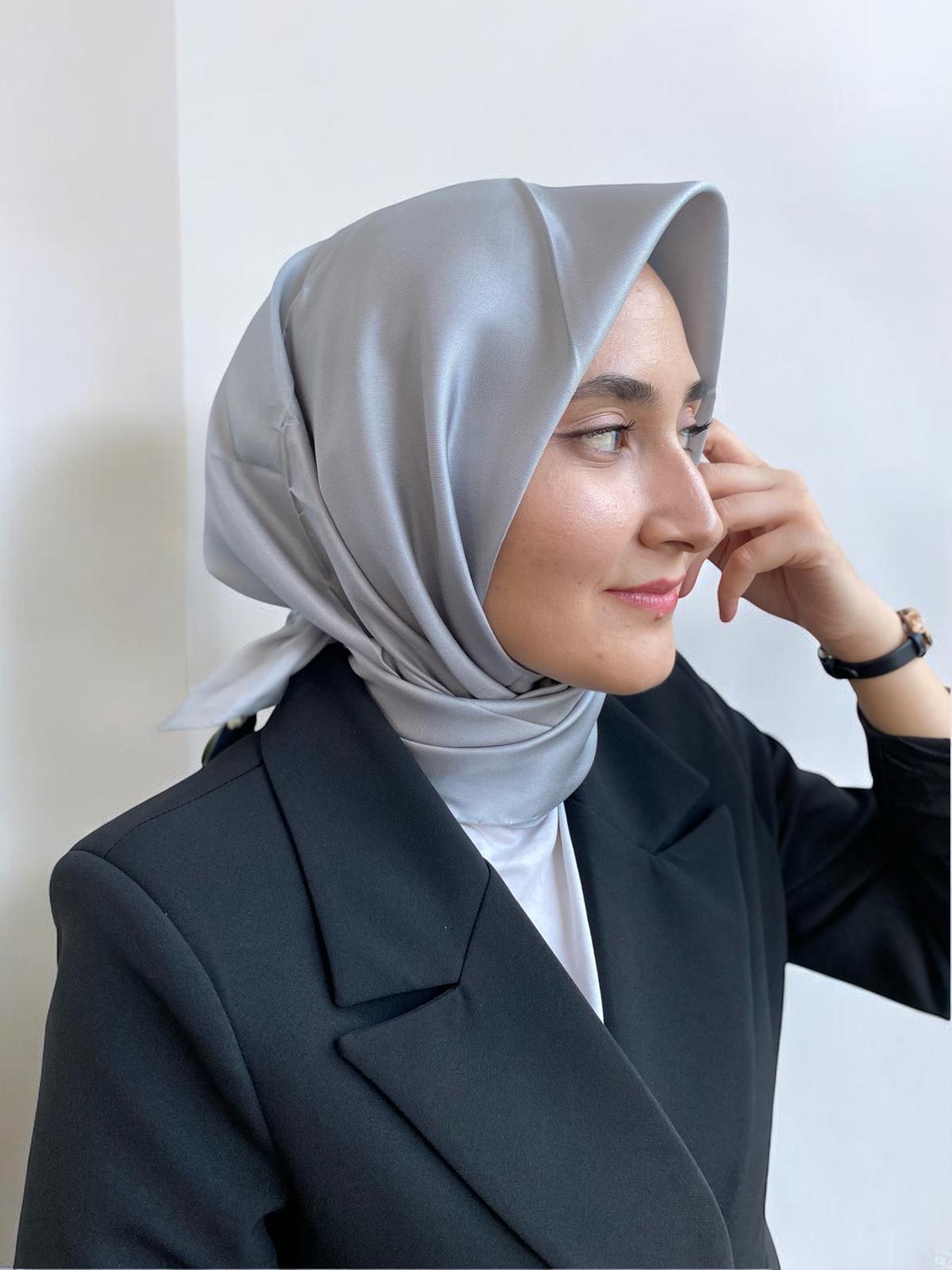 Armine Light Grey Color Twill Silk Scarf 10D02-11
