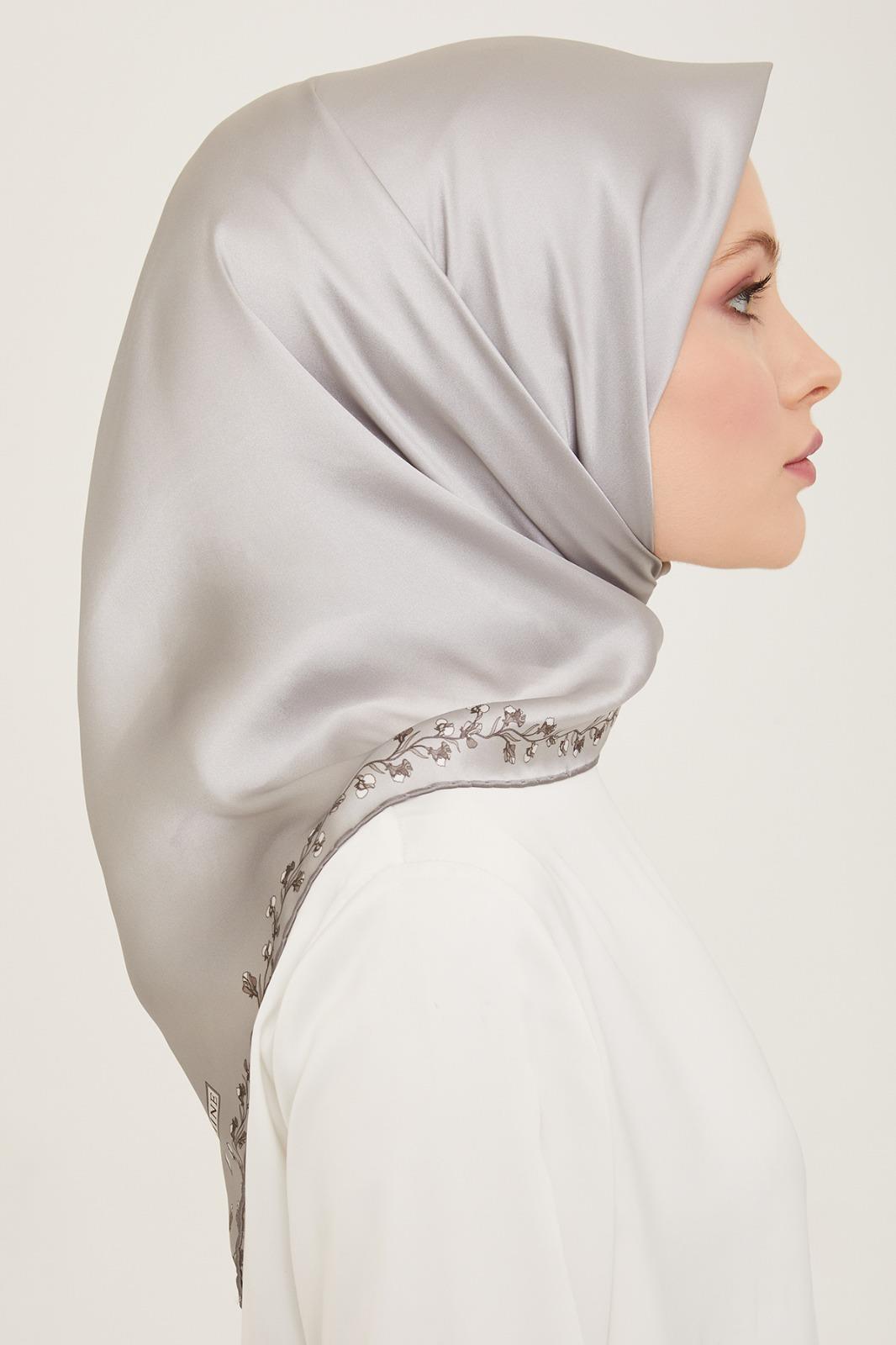 Armine Gümüş Düz Renk Tivil İpek Eşarp 9168-35