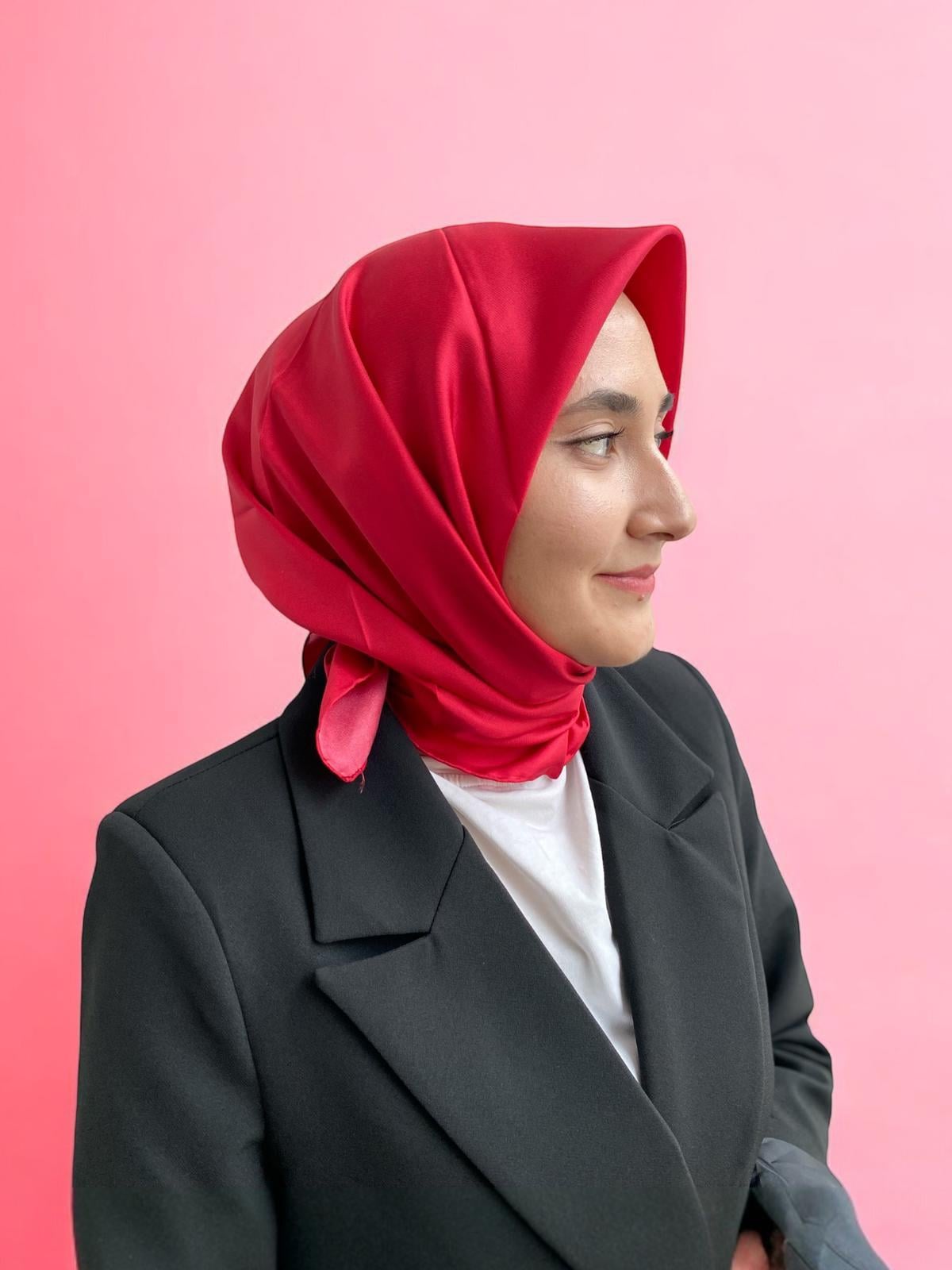 Armine Kırmızı Düz Renk Tivil İpek Eşarp 10D02-502