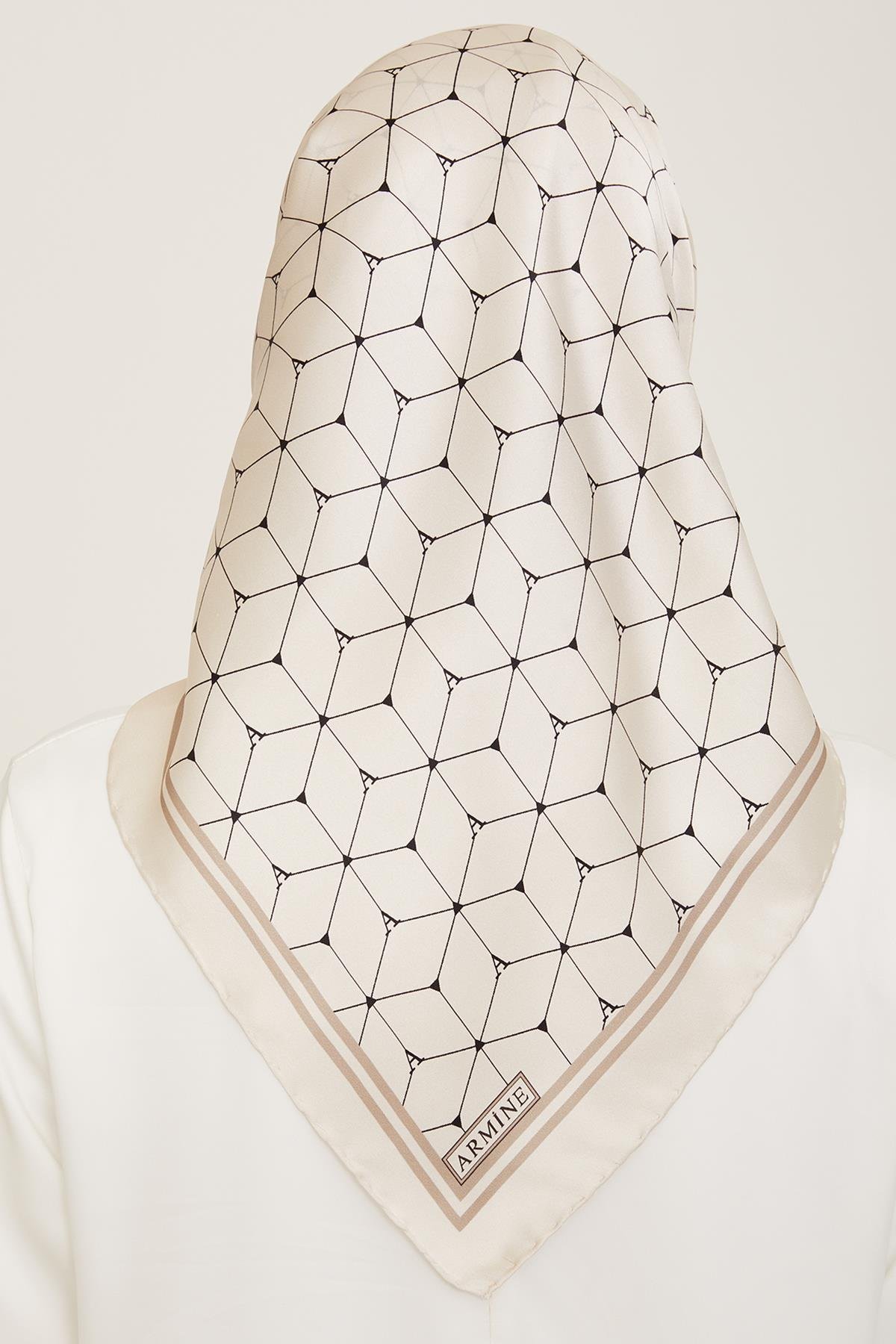 Armine Krem Geometrik Desen Tivil İpek Eşarp 9166-80