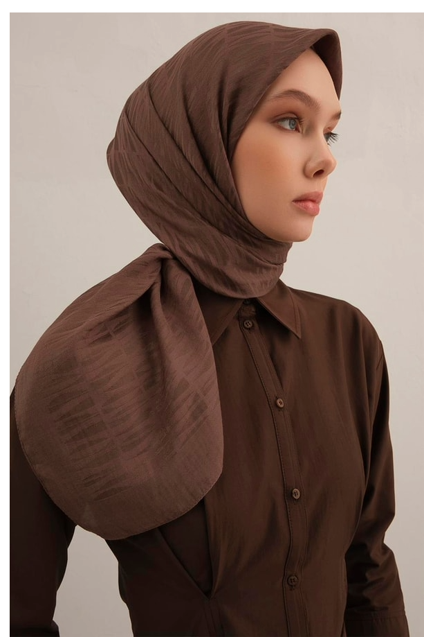 Armine Lyocell Eşarp 3-11 Kahverengi Desenli 47353