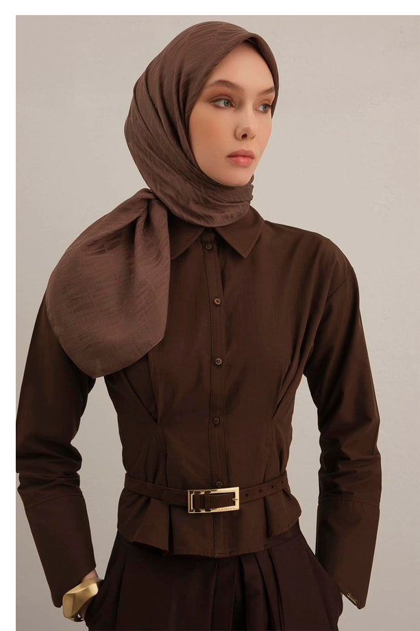 Armine Lyocell Eşarp 3-11 Kahverengi Desenli 47353