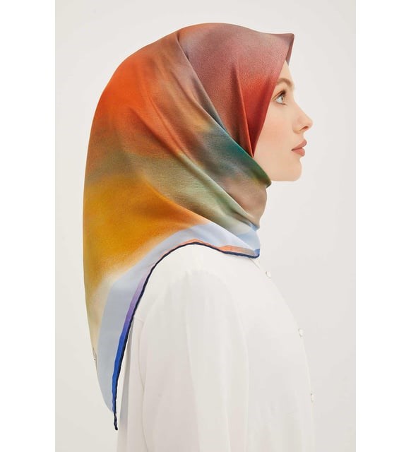Armine Mavi Batik Desen Tivil İpek Eşarp  8927 - 31