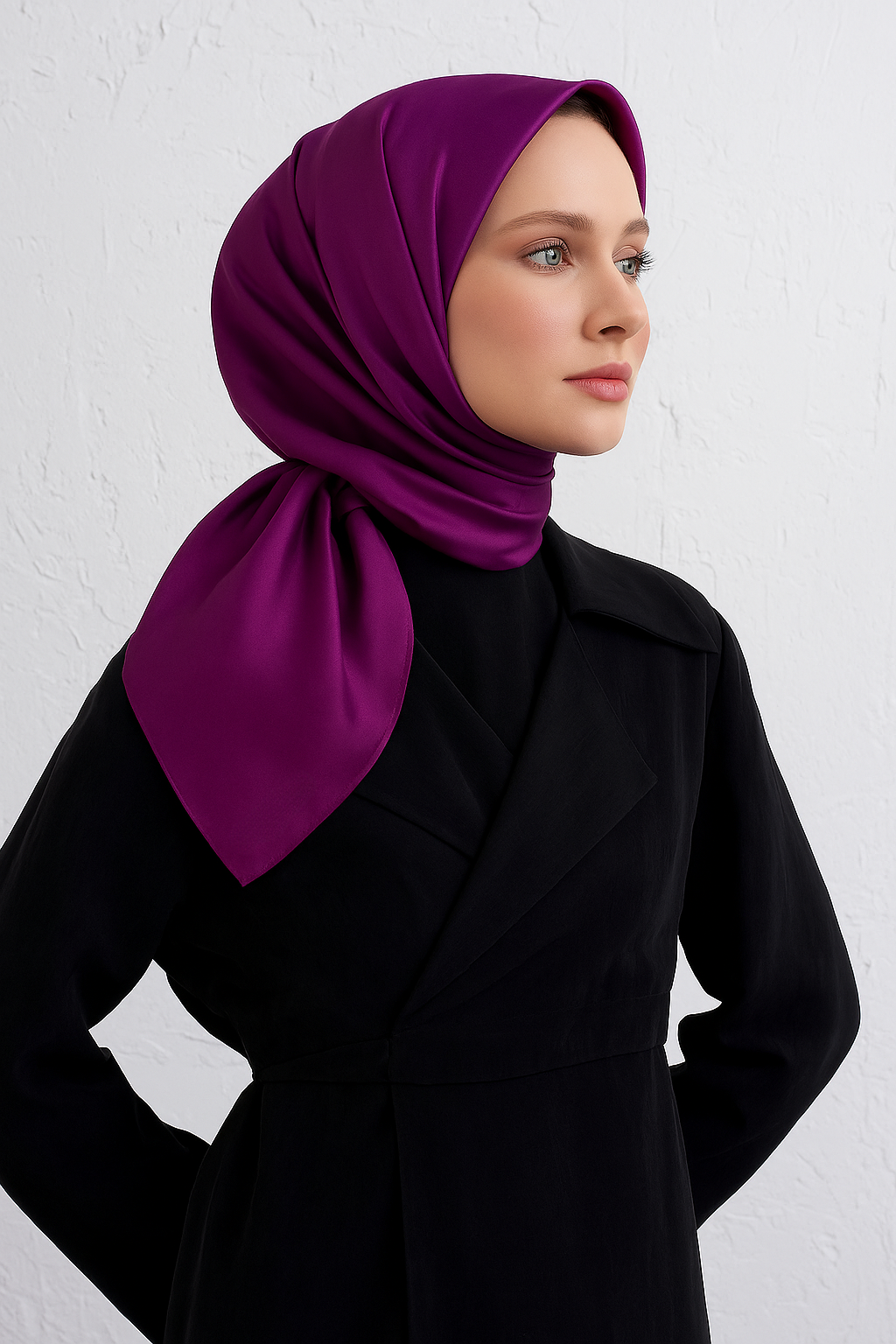 Armine Plum Plain Color Twill Silk Scarf 10D02-96