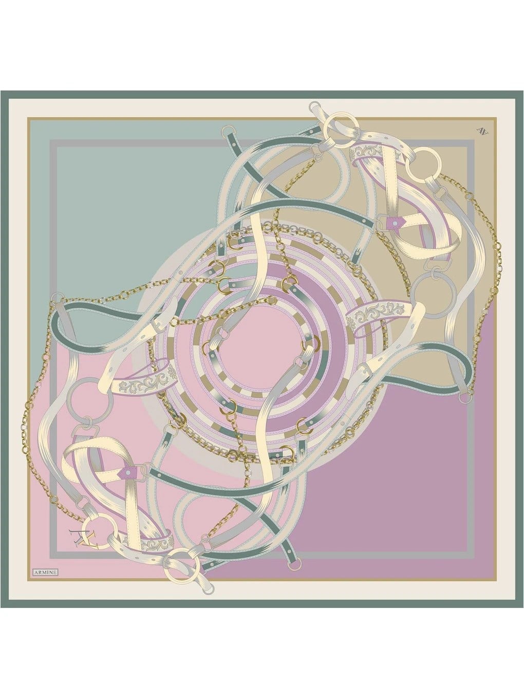 Armine Nostalji Sura Saf İpek Eşarp 9315 83 Pembe Gri Kemer Desen