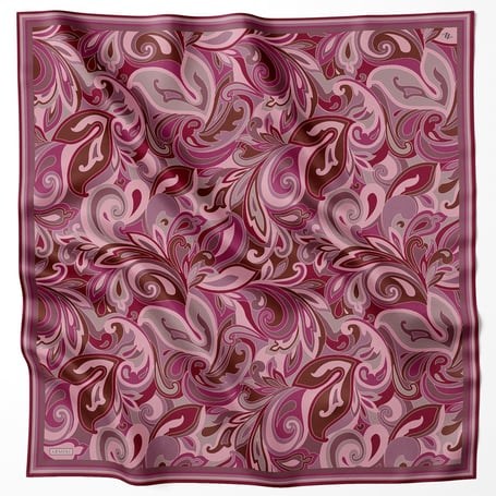 Armine Nostalji Sura Saf İpek Eşarp 9323 83 Fuşya Pembe Karışık Desen