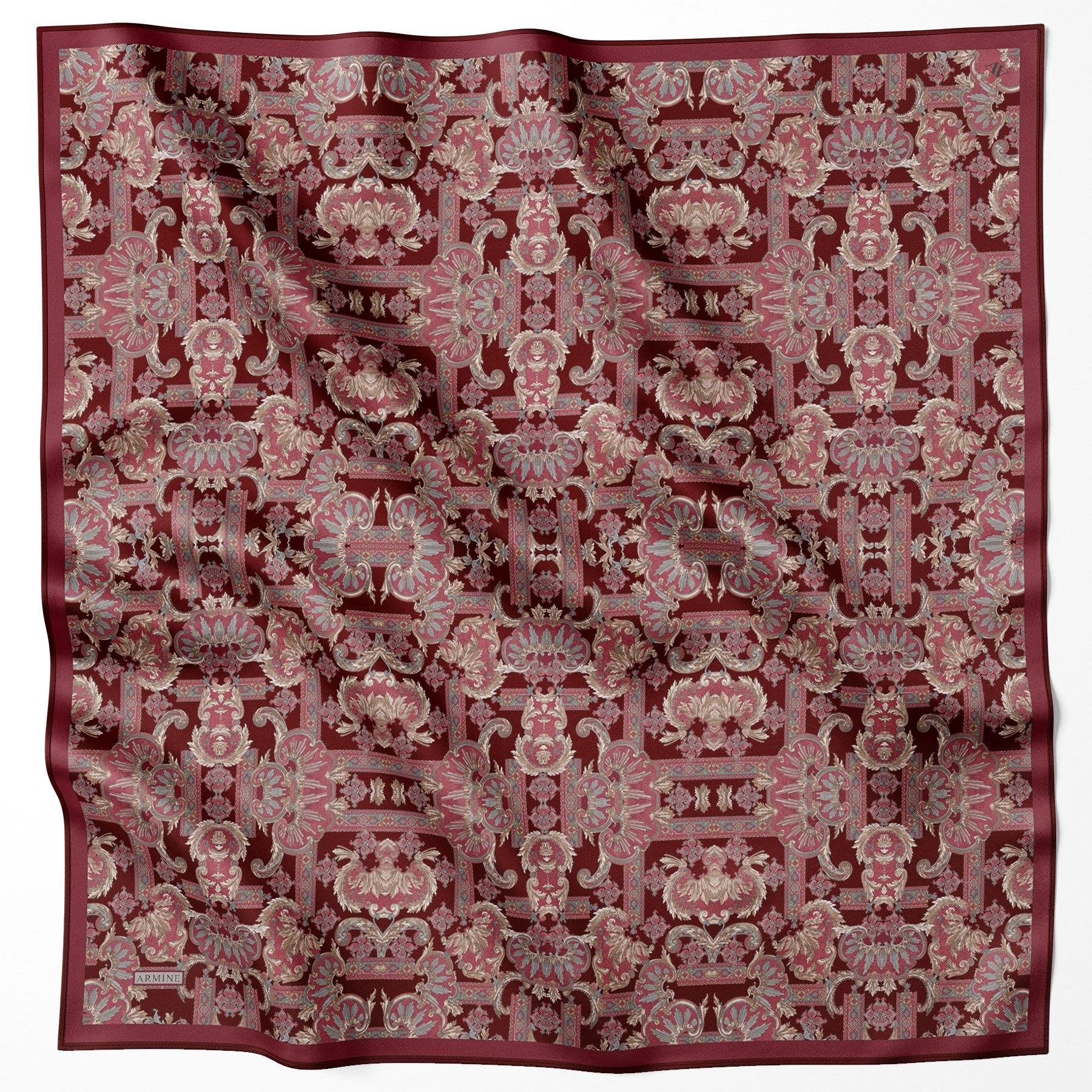 Armine Nostalji Sura Saf İpek Eşarp 9416 84 Bordo Etnik Desen
