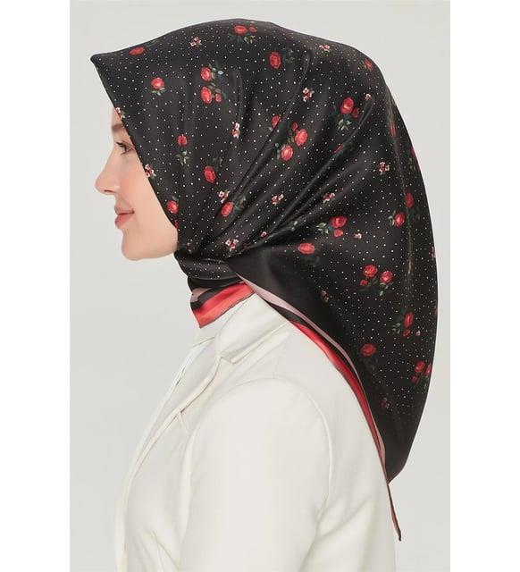 Armine Nostalji Tivil İpek Eşarp 8502-09 Siyah Karışık Desen