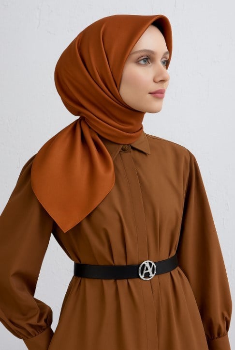 Armine Saf Sura İpek Eşarp 0010407 Turuncu Düz Renk