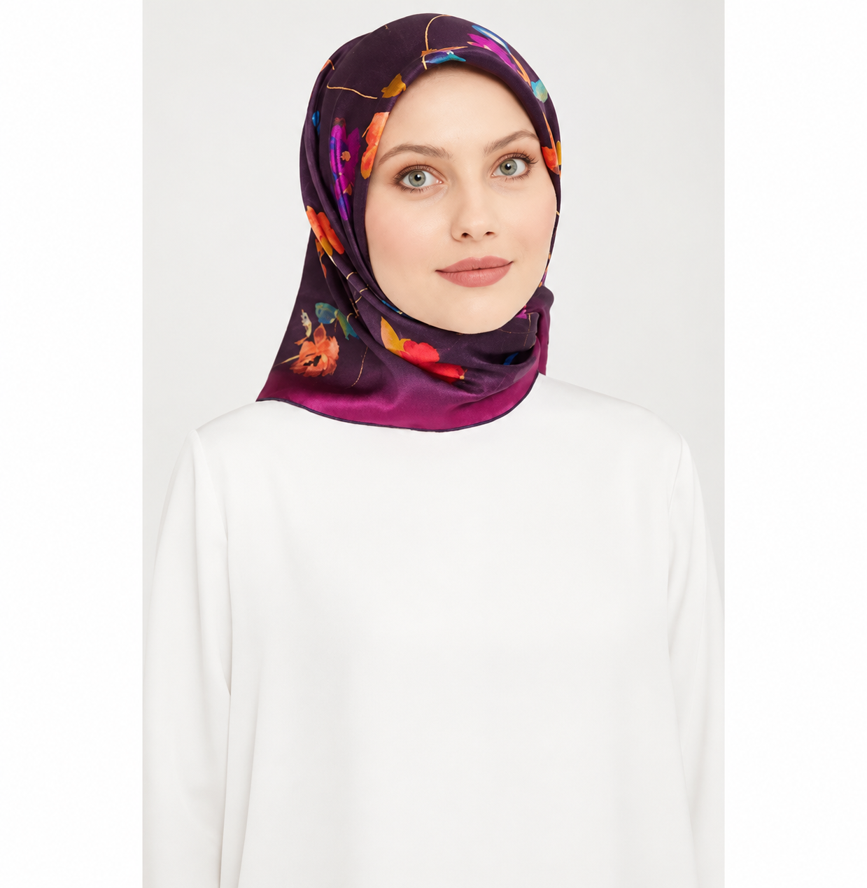 Armine Saf Tivil İpek Eşarp 9048 - 02 Mor Çiçek Desen
