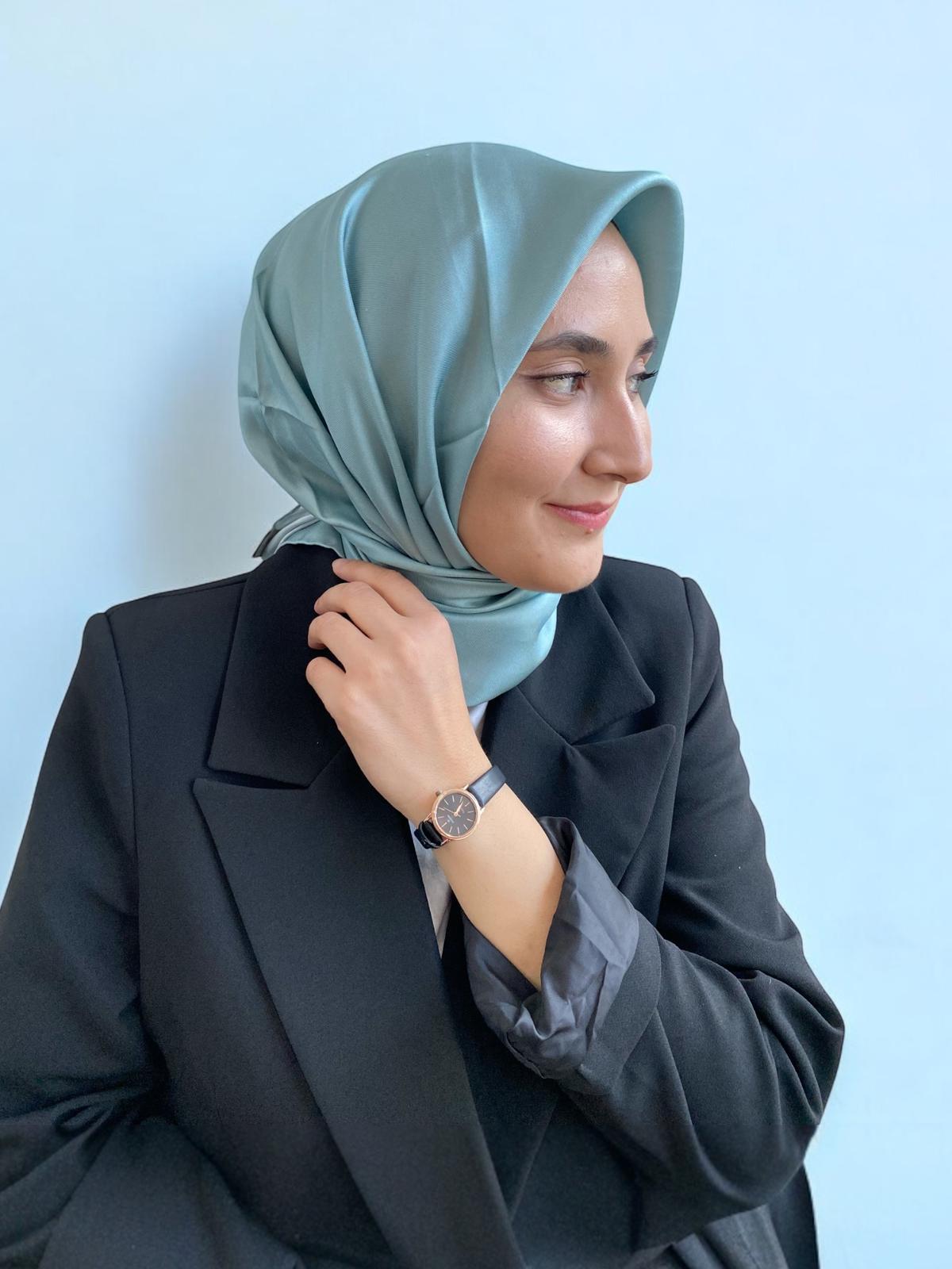 Armine Su Yeşili Düz Renk Tivil İpek Eşarp 10D02-685