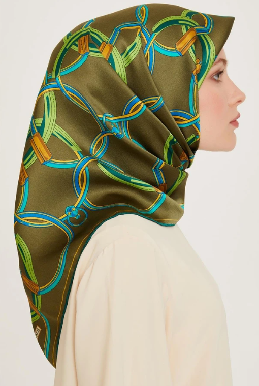 Armine Sura İpek Eşarp 9203-04 Yeşil Karışık Desen 