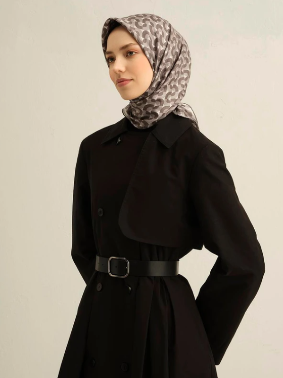 Armine Sura İpek Eşarp 9321-06 Gri Karışık Desen 