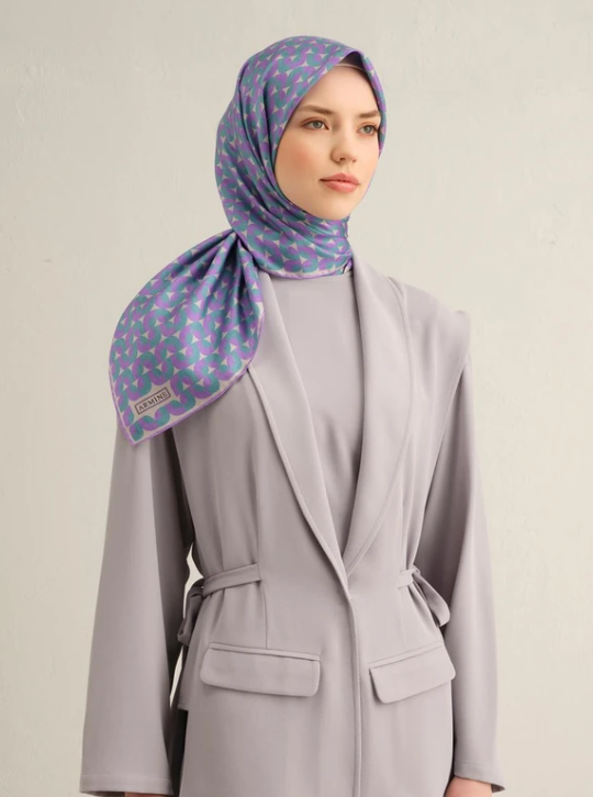 Armine Sura İpek Eşarp 9321-07 Mor Karışık Desen 