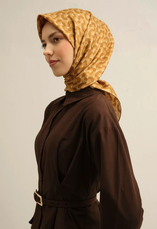 Armine Sura İpek Eşarp 9321-07 Sarı Karışık Desen 