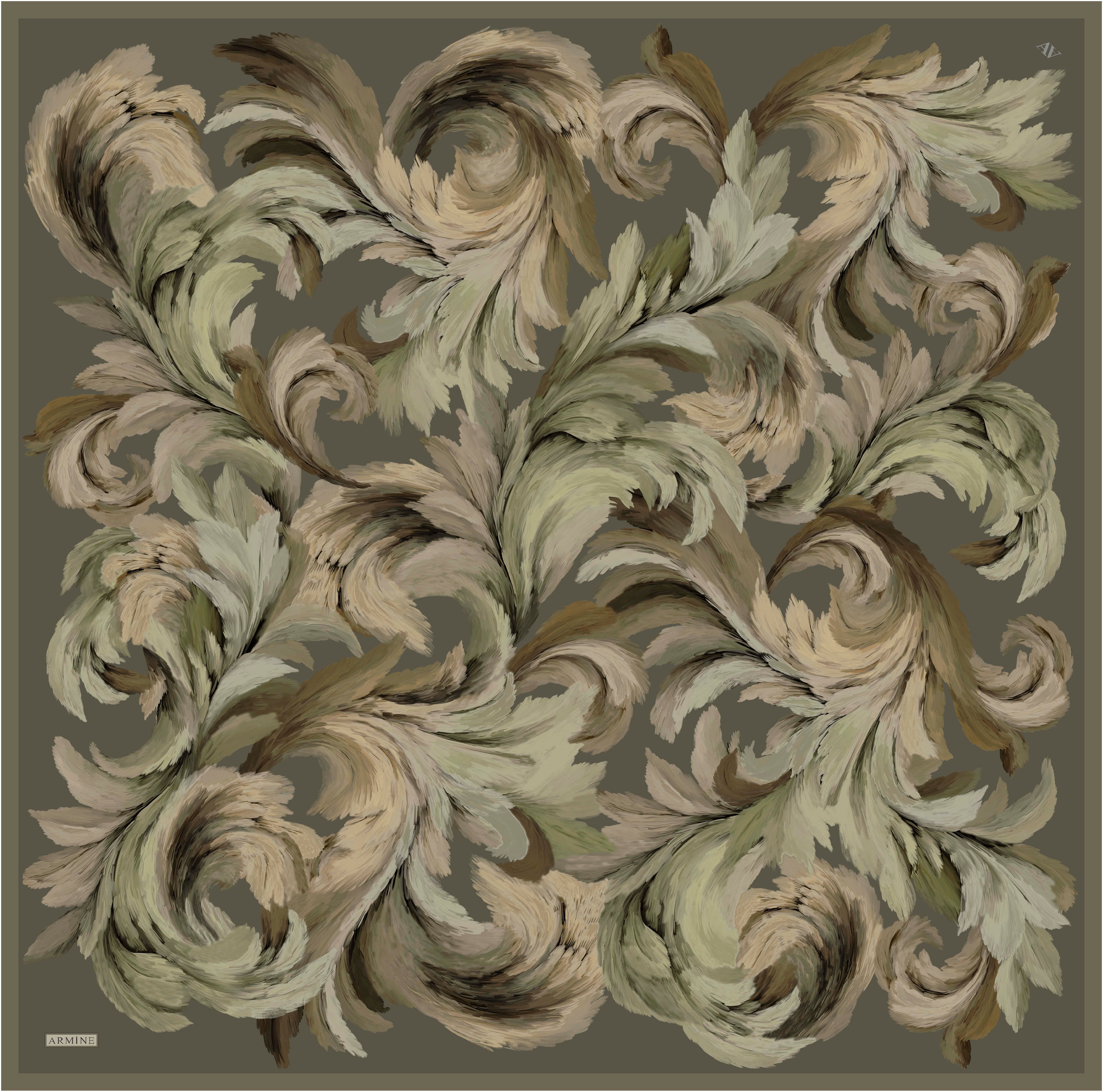Armine Satin Silk Scarf IST 9423 - 86 Green Mixed Pattern