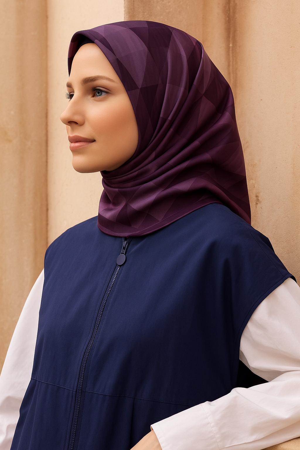 Armine Sura Saf İpek Eşarp 9402-35 Mor Karışık Desen