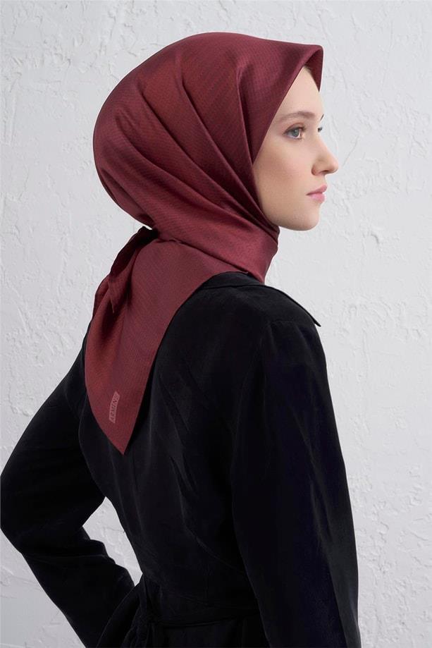 Armine Sura Saf İpek Eşarp 9415 - 04  Bordo Karışık Desen 