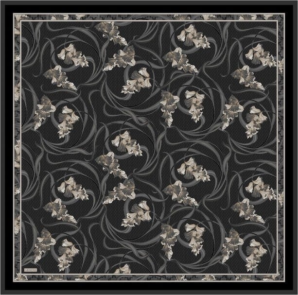 Armine Sura Saf İpek Eşarp 9512 - 86 Siyah Batik Desen