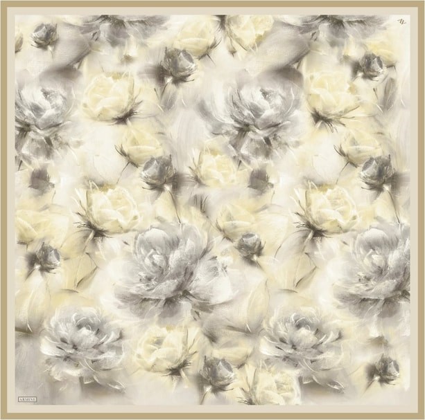 Armine Sura Saf İpek Eşarp 9515 - 35  Krem Pastel Çiçek Desen