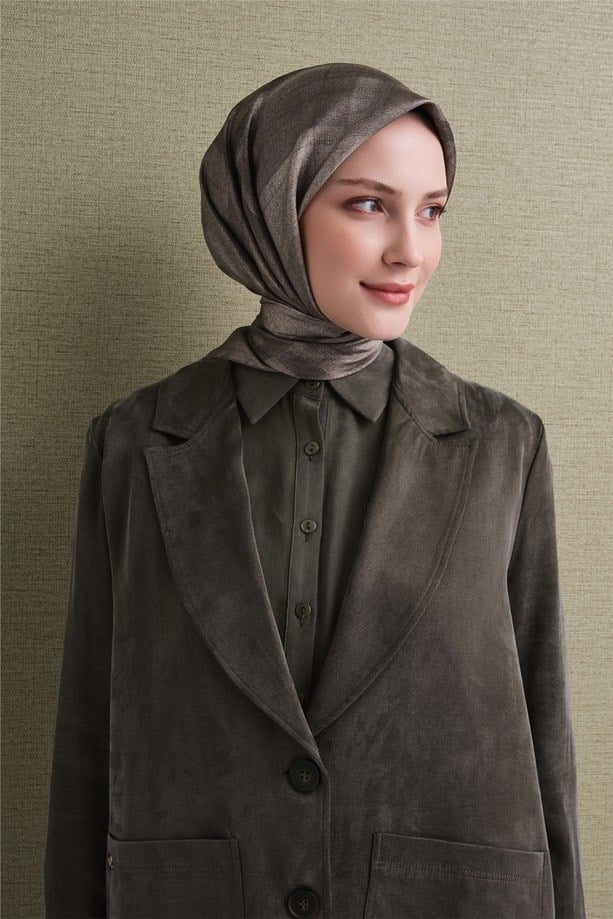 Armine Sura Saf İpek Eşarp 9618 84 Vizon Batik Desen 