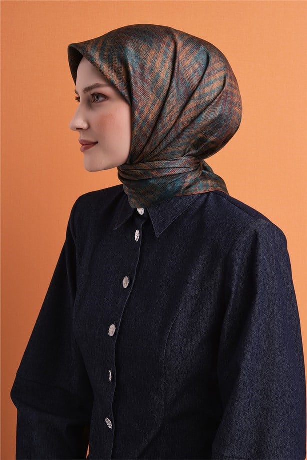 Armine Sura Saf İpek Eşarp 9628 03 Taba Çizgi Desen 