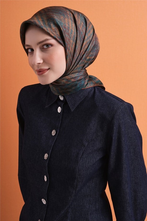 Armine Sura Saf İpek Eşarp 9628 03 Taba Çizgi Desen 