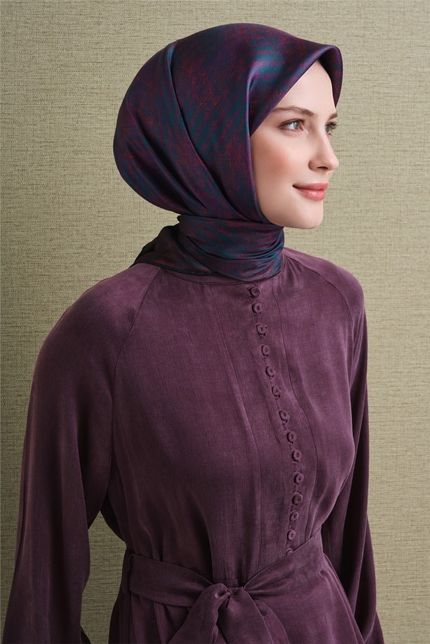 Armine Sura Saf İpek Eşarp 9628 05 Mürdüm Çizgi Desen 