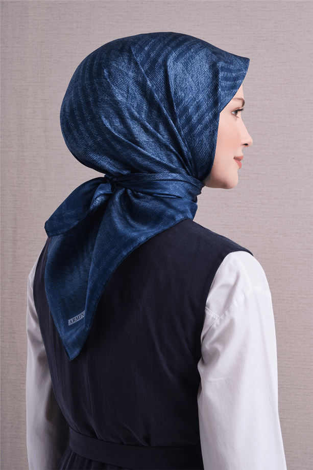 Armine Sura Saf İpek Eşarp 9628 80 MaviÇizgi Desen 