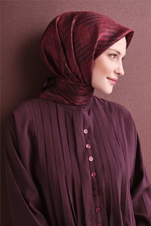 Armine  Sura Saf İpek Eşarp 9628 84 Bordo Siyah Çizgi Desen 