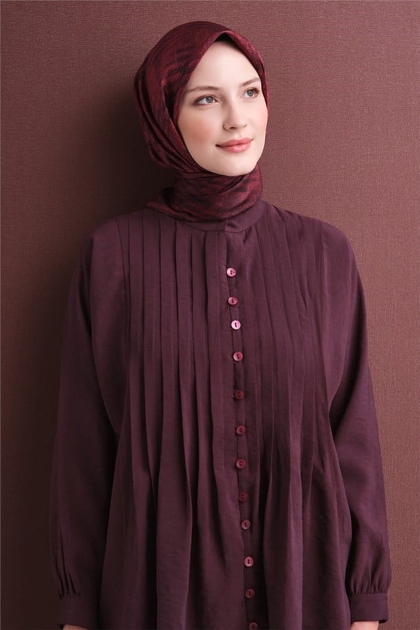 Armine  Sura Saf İpek Eşarp 9628 84 Bordo Siyah Çizgi Desen 