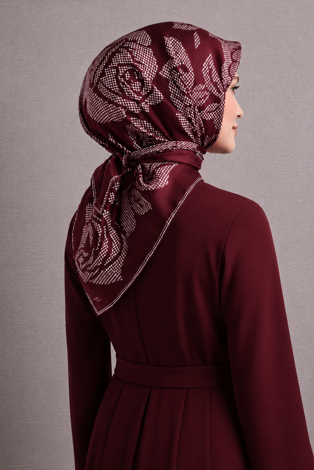 Armine Sura Saf İpek Eşarp 9645 52 Bordo Çiçek Desen 