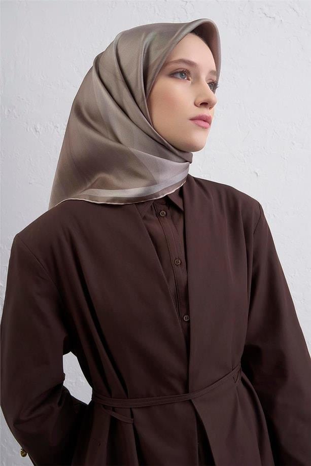 Armine Sura Saf İpek Eşarp IST 9402- 07 Sütlü Kahve  Karışık  Desen