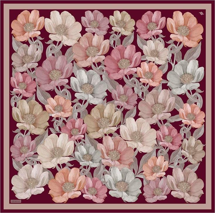 Armine Sura Saf İpek Eşarp IST 9403- 02 Bordo Karışık  Desen
