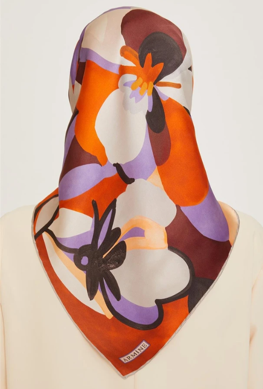 Armine Twill Silk Scarf 9200-06 Orange Mixed Pattern