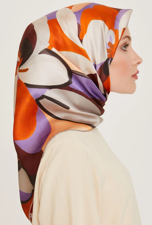 Armine Twill Silk Scarf 9200-06 Orange Mixed Pattern