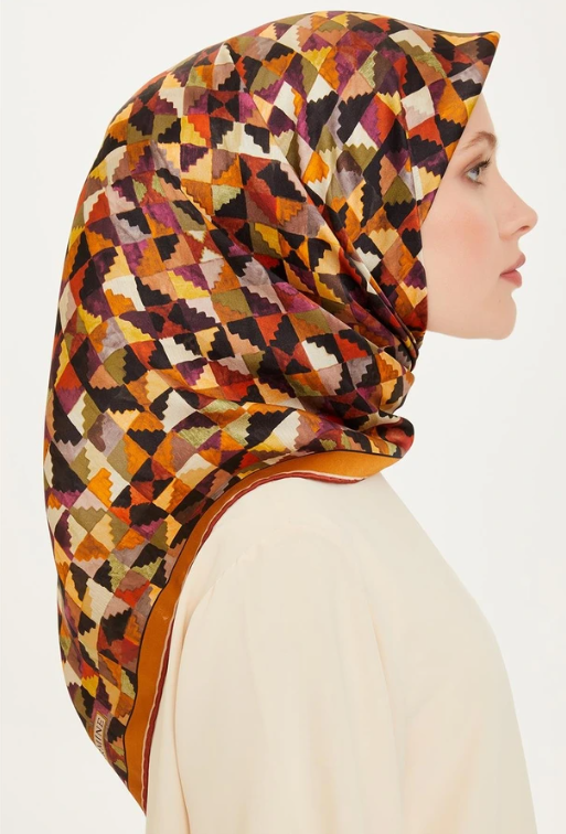 Armine Twill Silk Scarf 9214-81 Orange Mixed Pattern