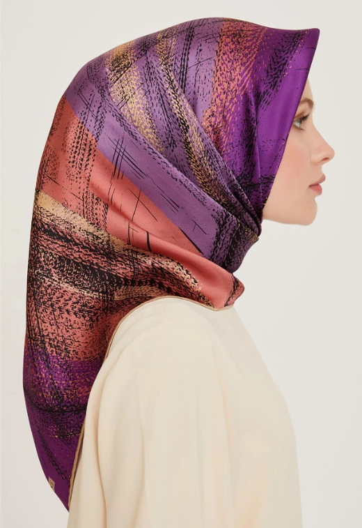 Armine Twill Silk Scarf 9236-33 Purple Mixed Pattern