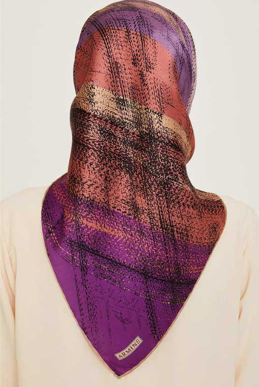 Armine Twill Silk Scarf 9236-33 Purple Mixed Pattern