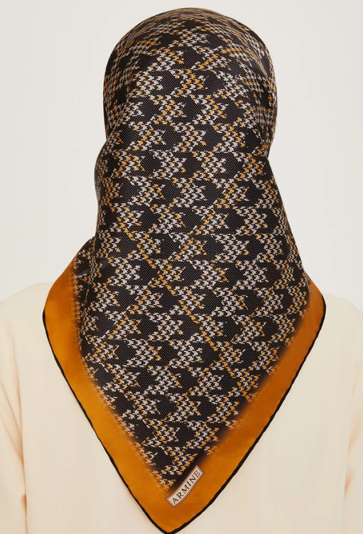 Armine Twill Silk Scarf 9239-31 Orange Mixed Pattern