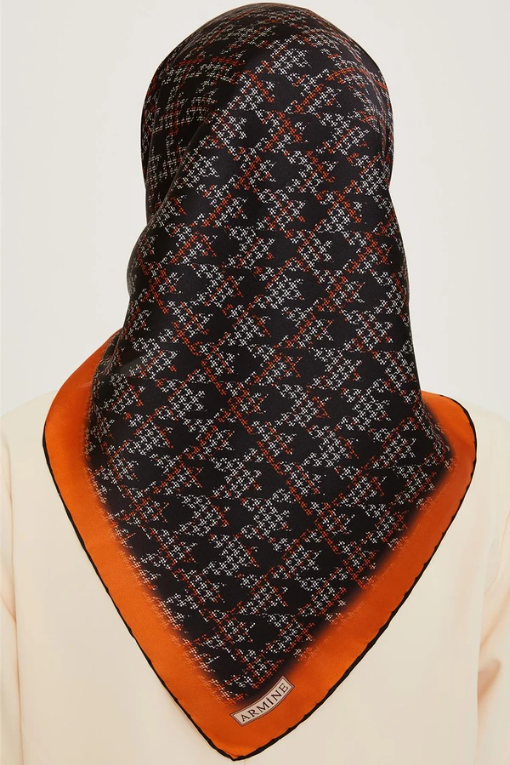 Armine Twill Silk Scarf 9239-80 Orange Mixed Pattern